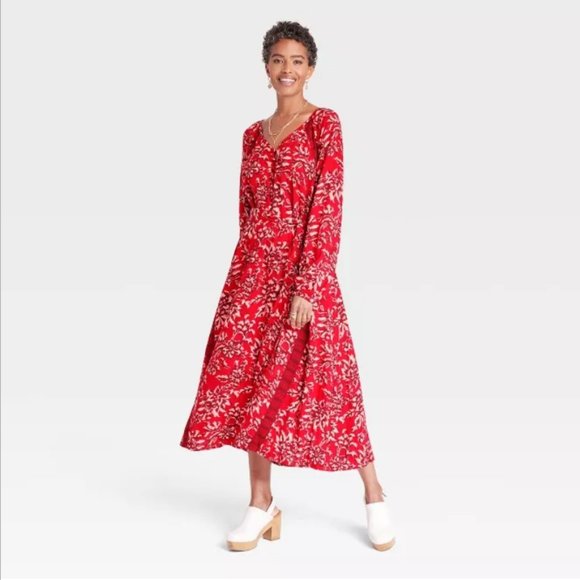 Knox Rose Dresses & Skirts - Long Sleeve Maxi Dress Knox Rose™Color Red Floral Size XL New Without Tags 3